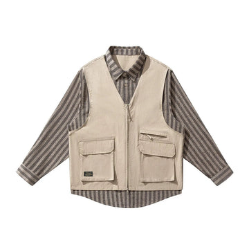 AIDASE  -  Fake Two-Piece Men's Shirt Personality Patchwork Vest Jacket Trendy Lapel Long Sleeve Men Tops Fashion Clothing 21E6591 aidase-shop